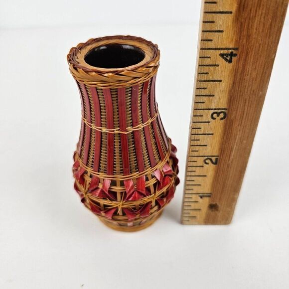 Shanghai Handicrafts Miniature Vase Woven Wicker‎ Rattan Bamboo Basket Vtg Label - Picture 8 of 9